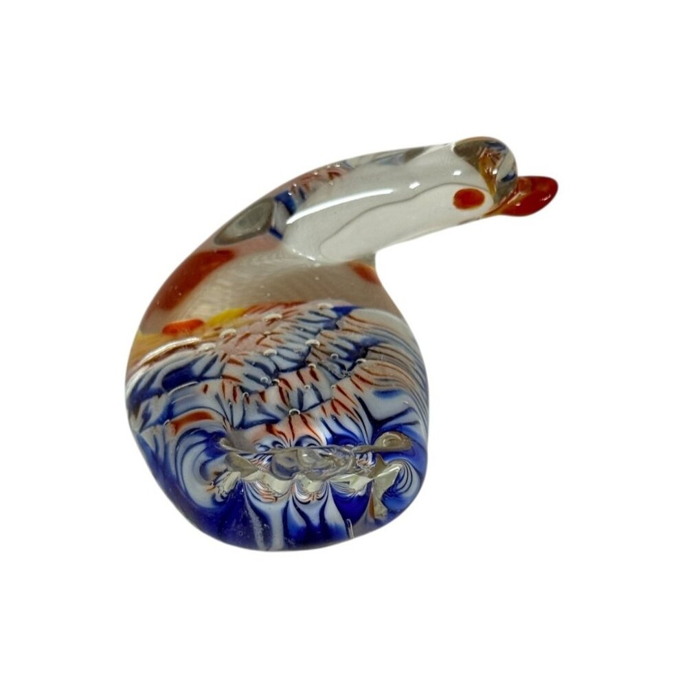 Vintage Art Glass Duck Goose Paperweight Blue Pink Bubble Figurine